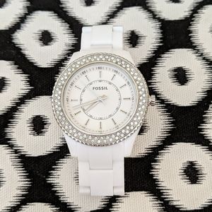 Fossil white watch with rhinestones